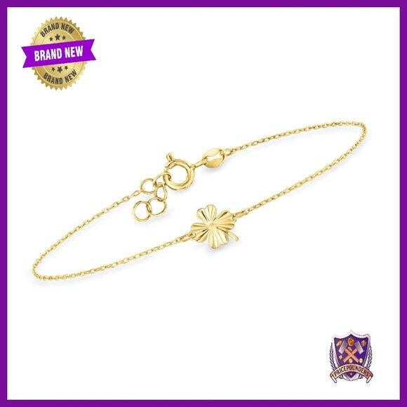 10kt Yellow Gold Clover Bracelet 7.5in Cable Chain